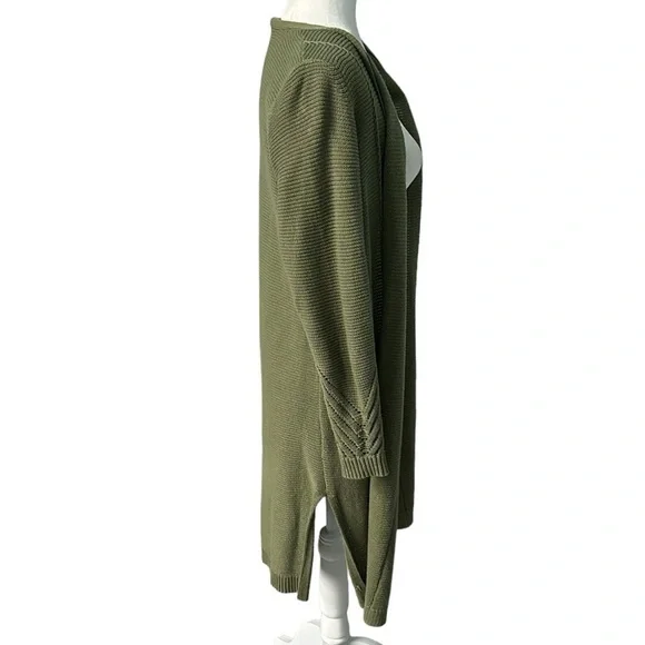 Loft Outlet Open Front Longline Olive Green Knit Duster Cardigan Size Medium - Picture 4 of 11